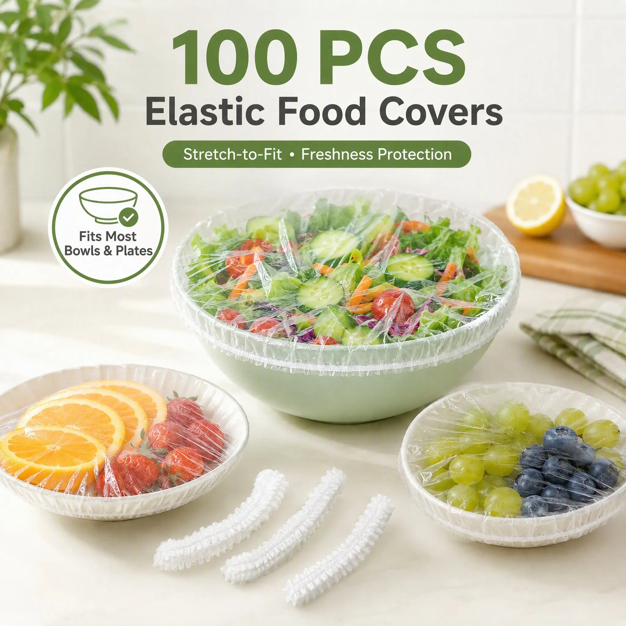 100PCS Disposable Stretch Food Covers for Bowls & Plates, Elastic Bowl Covers, Plastic Wrap Alternative for Leftovers, Fruits, Vegetables & Kitchen Food Storage-YY1