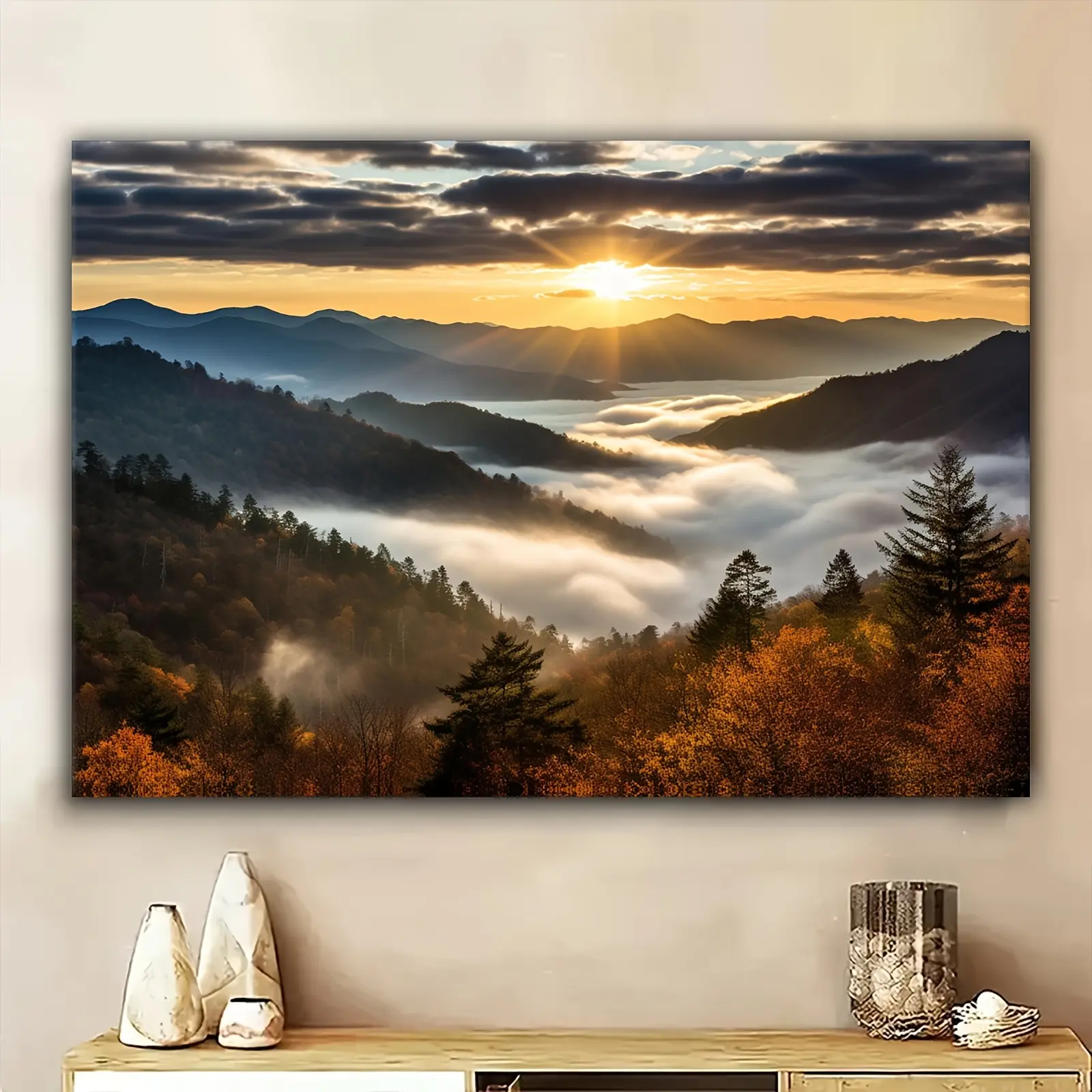 1pc Exquisite Wooden Framed Canvas Painting, Incredible Natural Scenery, Modern Popular Wall Decoration, Suitable for Office, Hallway, Home Living Room Decor, Holiday Gift, Excellent Christmas Present