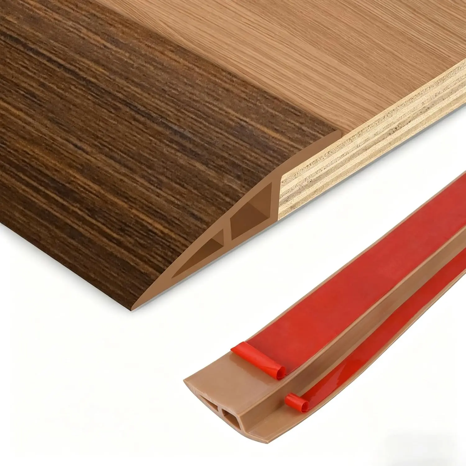 Self Adhesive Vinyl Floor Transition Strip Door Threshold Ramp, Carpet to Laminate Tile Edge Reducer Trim, Brown Wood Grain, 1/5" to 2/5" Height, 3.3FtGift