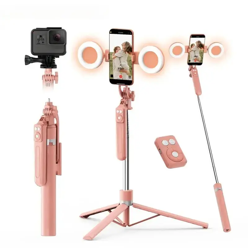 Multifunctional Selfie Stick with 2 LED Light, USB Rechargeable Selfie Stick with Remote Control, Portable Tripod for Live Streaming, Vlogging, Photography