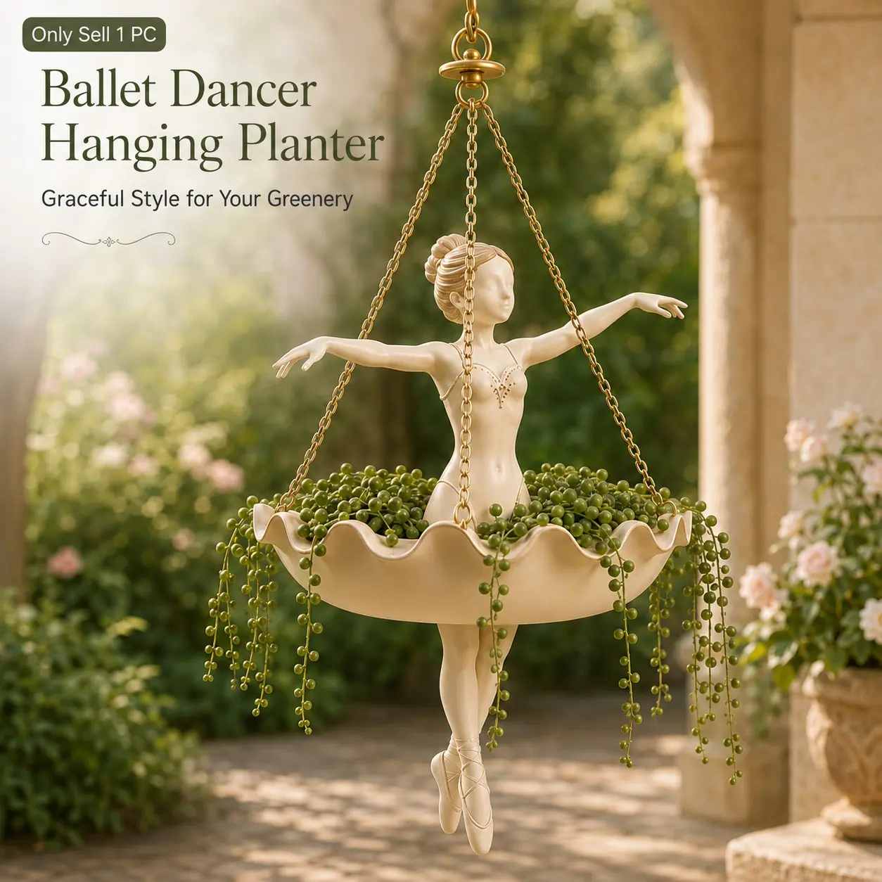 Ballet Dancer Hanging Planter, Whimsical Resin Ballerina Flower Pot With Chain Design, Decorative Plant Holder For Succulents Spider Plants And Vines, Indoor Outdoor Garden Patio Home Decor, Planter Pots, Indoor Planters, Outdoor Planters For Porch
