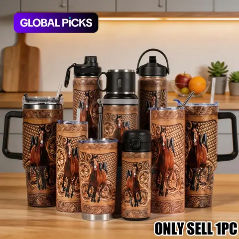 40 oz, 30 oz, or 22 oz Horse-Design Tumbler, 1-Piece Insulated Stainless Steel Cup, Durable Drinkware for Iced Coffee and Hot or Cold Beverages, Perfect Gift for Horse Lovers and Equestrians #GLOBAL PICKS