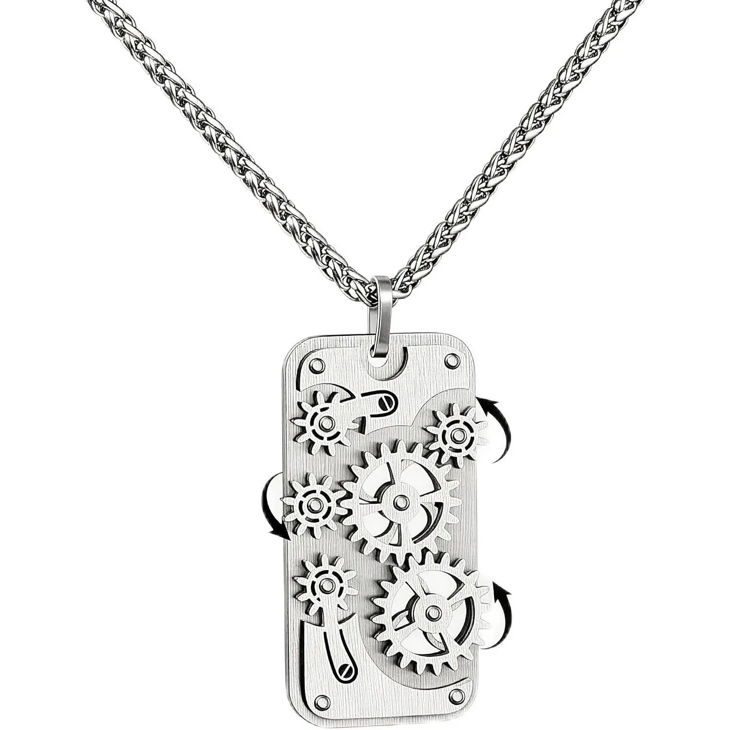 Rotatable Gear Pendant Necklace for Women, Stainless Steel Fidget Gear Necklace,   , Steampunk Mechanical Pendant,  Trendy Necklace for Her