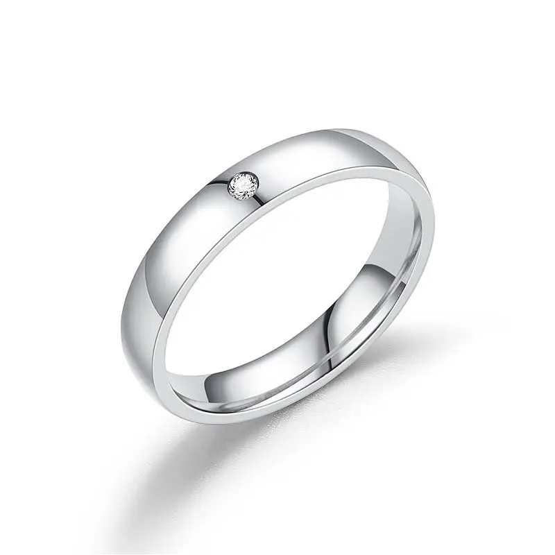 Simple 4mm Wedding Band Rings With AAA+ Cubic Zirconia Accessories Gifts   Stainless Steel Jewelry For Men Women