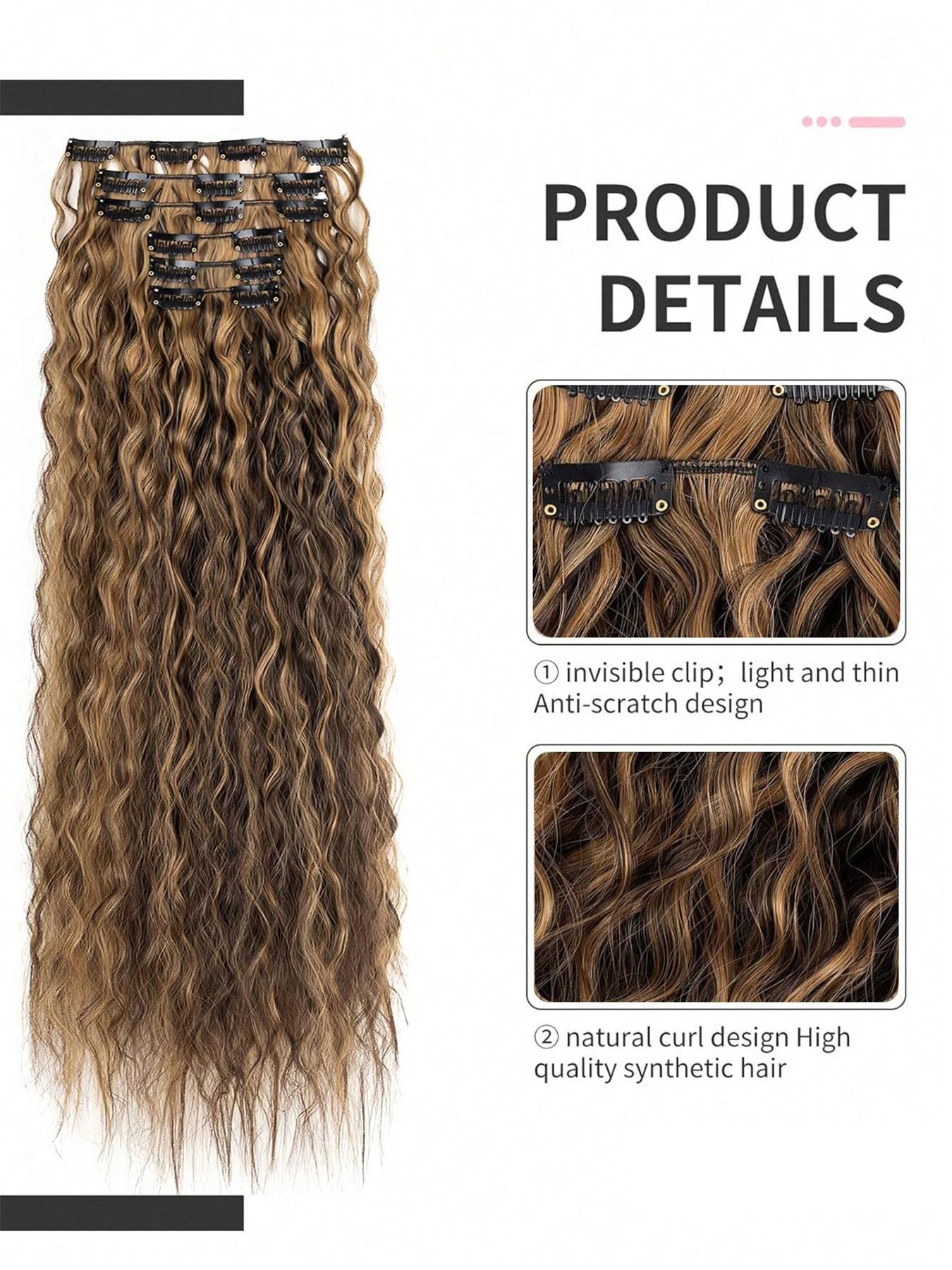 6pcs 20-Inch Wave Synthetic Hair Clips, Easy-To-Wear Clip-On Extensions, Long Mermaid Wave Style for Women, Daily Use, Wavy Synthetic Hairpiece