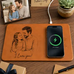 Personalized Wireless Charging Mouse Pad Custom Photo Desk Mat Phone Charger Pad Large Desk Organizer Fathers Day 2026 Gift For Dad Gift For Husband Gift From Kids Office Desk Decor Home Office Work Gift