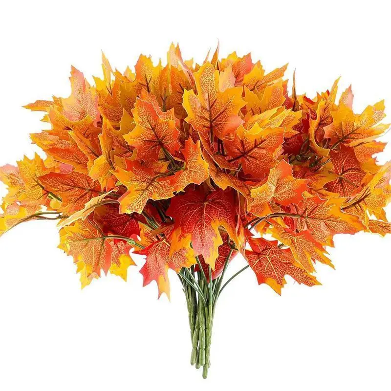 Synthetic Artificial Maple Leaf Bouquet with Faux Fruit - Floral Decor, Harvest Home Decor, Fake Flower Arrangement for Fall Party Supplies
