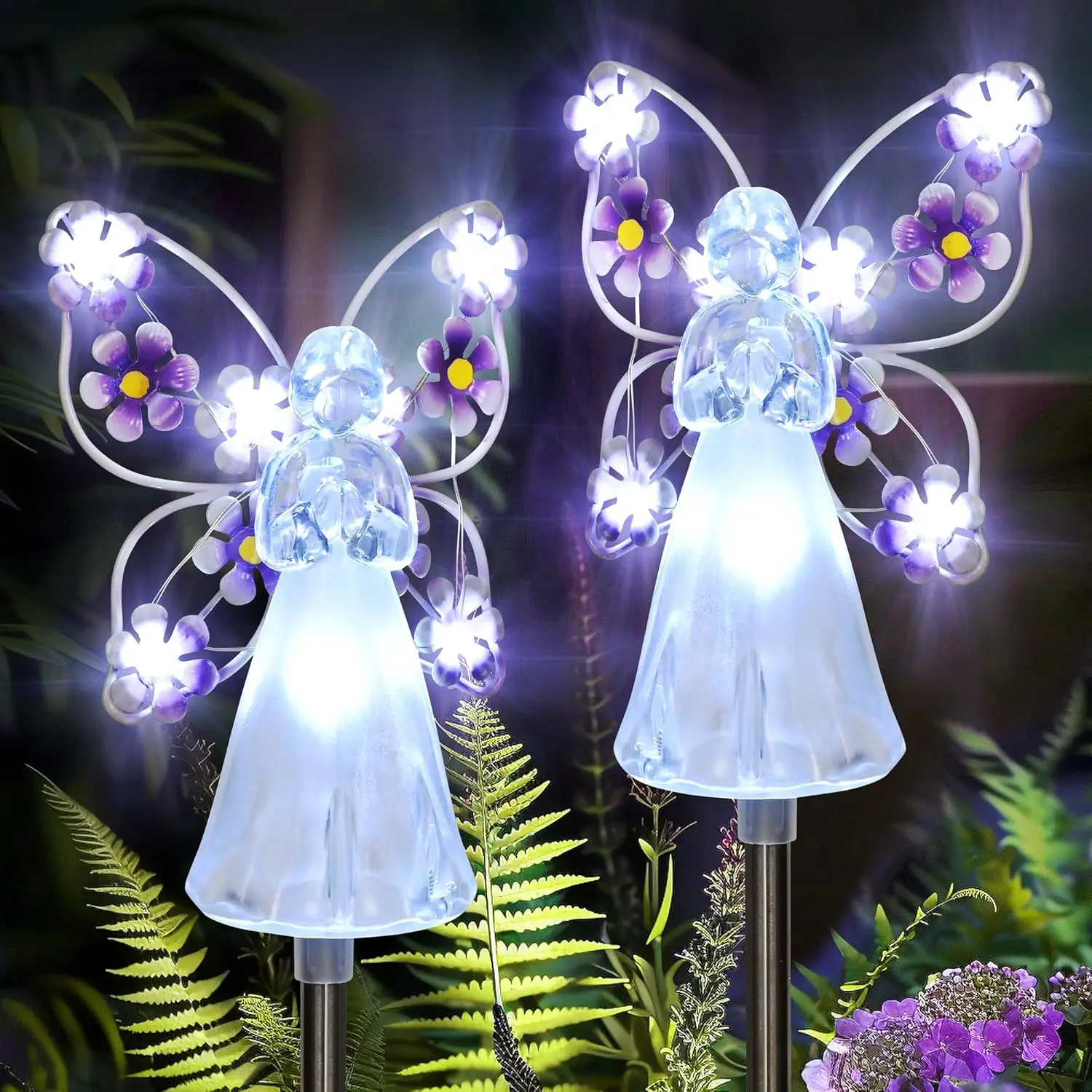 Angel Stake Lights - 2 Pack Angel Lights, Eternal Light Angel with 7 LEDs for Cemetery Grave Decorations, Memorial Gift, Christmas Yard Art, Sympathy Gifts