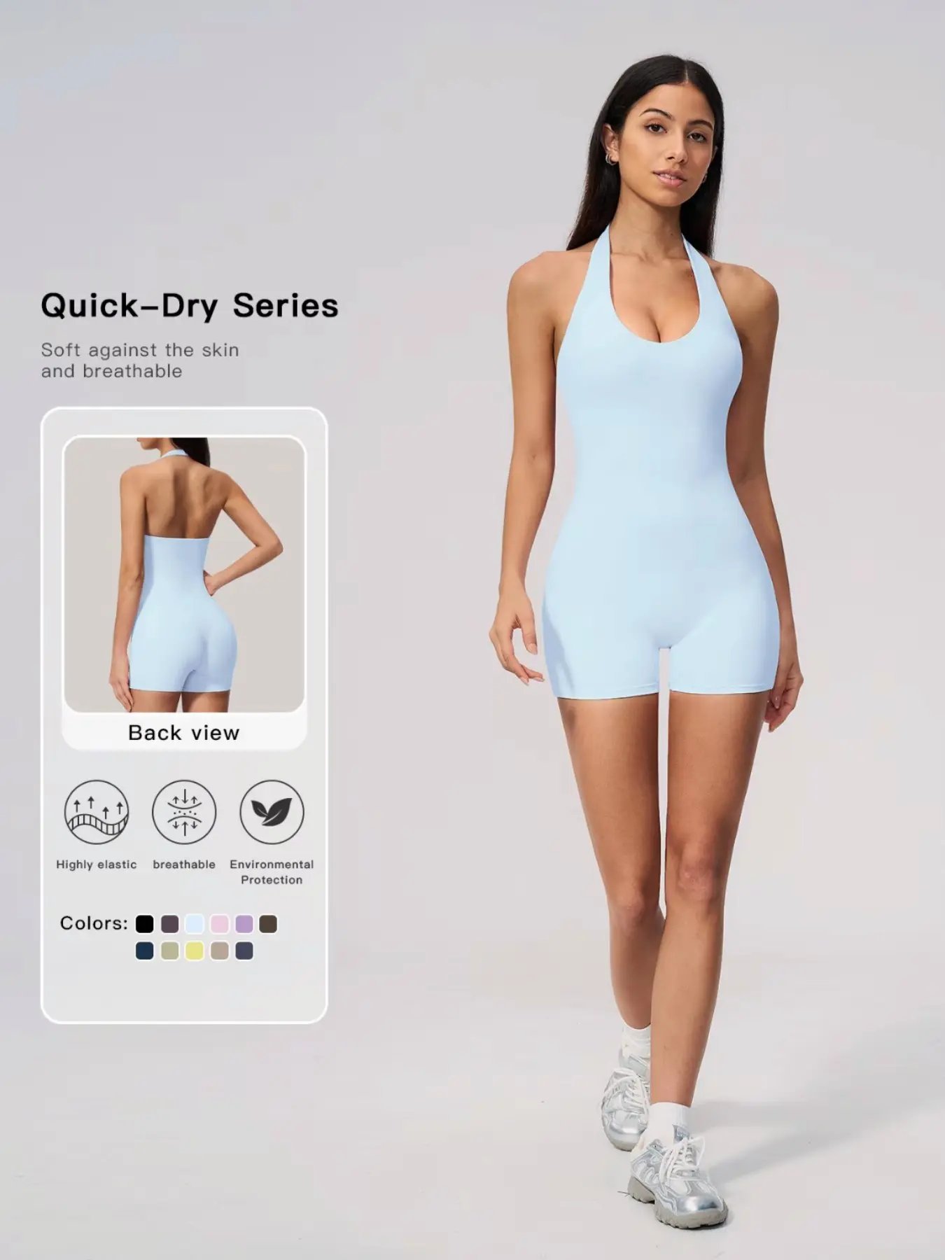 Women's V-Neck Backless Halter One-Piece Gym Wear, Slim Fit Romper, Butt Lifting Fitness, Yoga Bodysuit, High Stretch Seamless Breathable Comfortable Quick Drying sports casual Jumpsuit