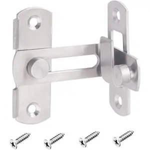 Stainless Steel 90 Degree Flip Door Sliding Latch - Safety Barn Door Lock, Right Angle Curved, Prevents Corrosion, Silver