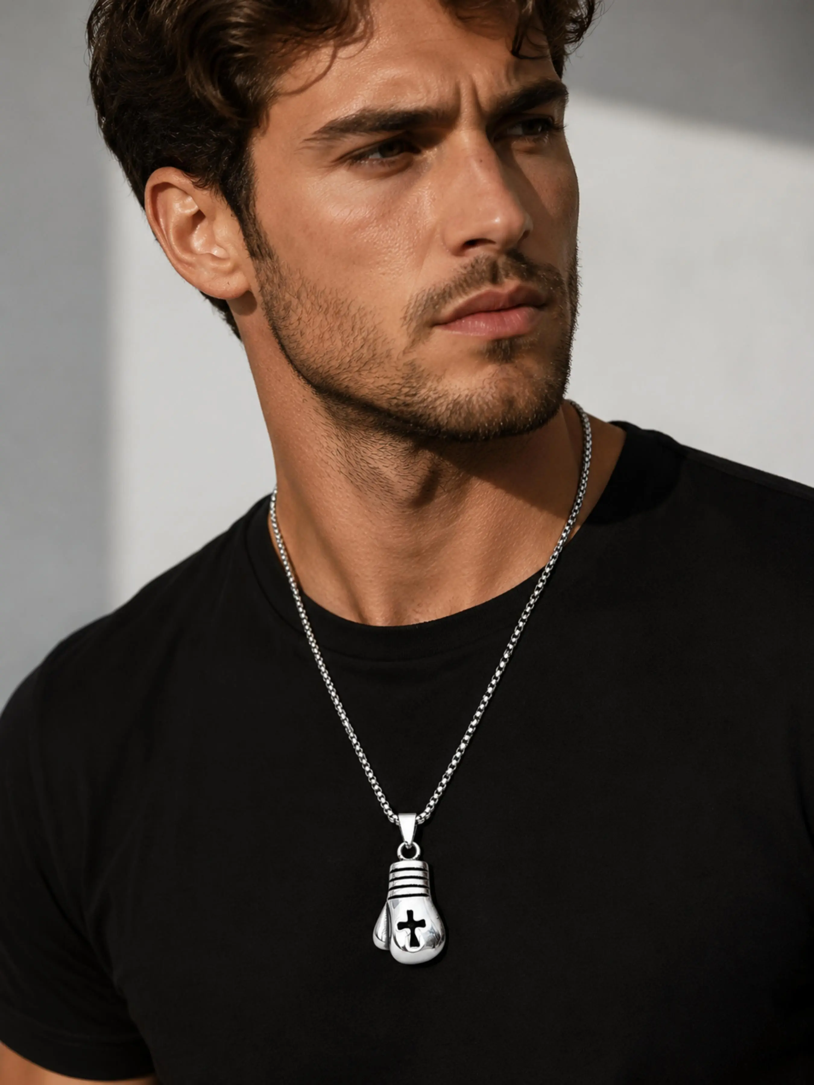 Titanium Steel Boxing Glove Pendant Necklace, Hypoallergenic, Trendy Couple Chain, Unique Birthday Gift, All-Season Jewelry, Jewelry Men