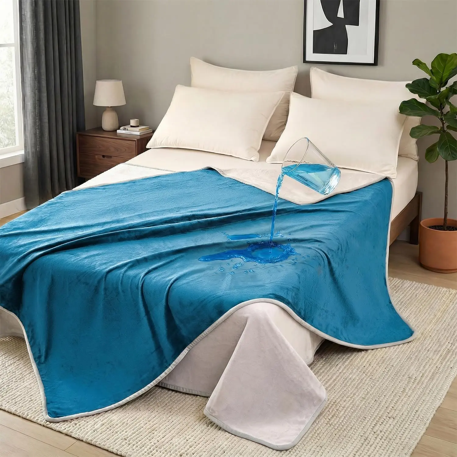 Waterproof Blanket for Couch, Bed, and Pets 60"x80", Blue| Reversible Waterproof Blanket with Soft Plush Silent Fabric for Couch Couples & Pets, While Staying Breathable