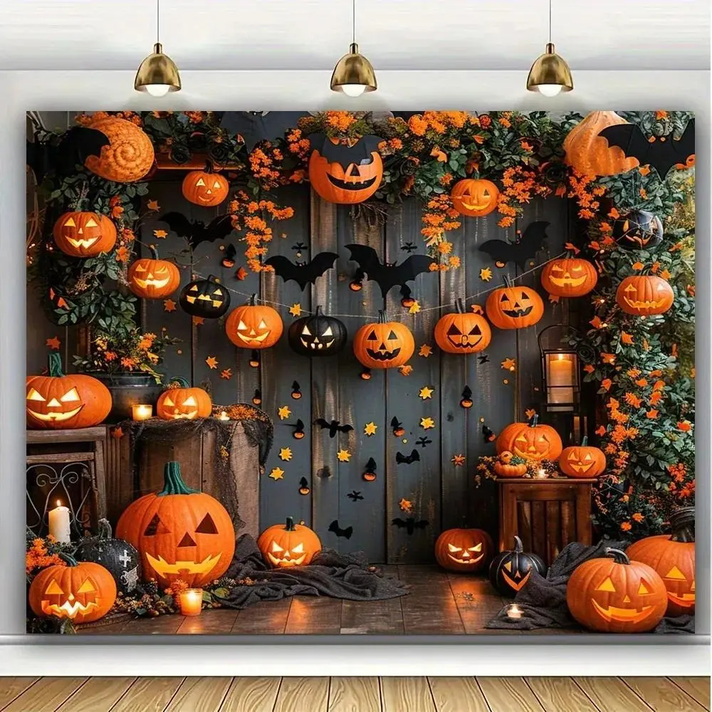 Polyester Wrinkle-Free Lightweight Hanging Autumn Wood Photo Backdrop Kit, Brown Wooden Wall Background Props for Pumpkin Halloween Farm Party Decorations, Photo Booths Banner