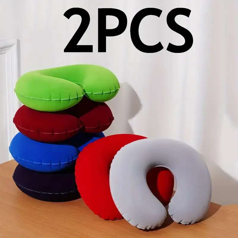 2 Pack Inflatable U-Shape Pillows, Travel Neck Pillow + Nap Pillow, Portable Lightweight Foldable Design, Ideal for Travel, Office Use, Naps