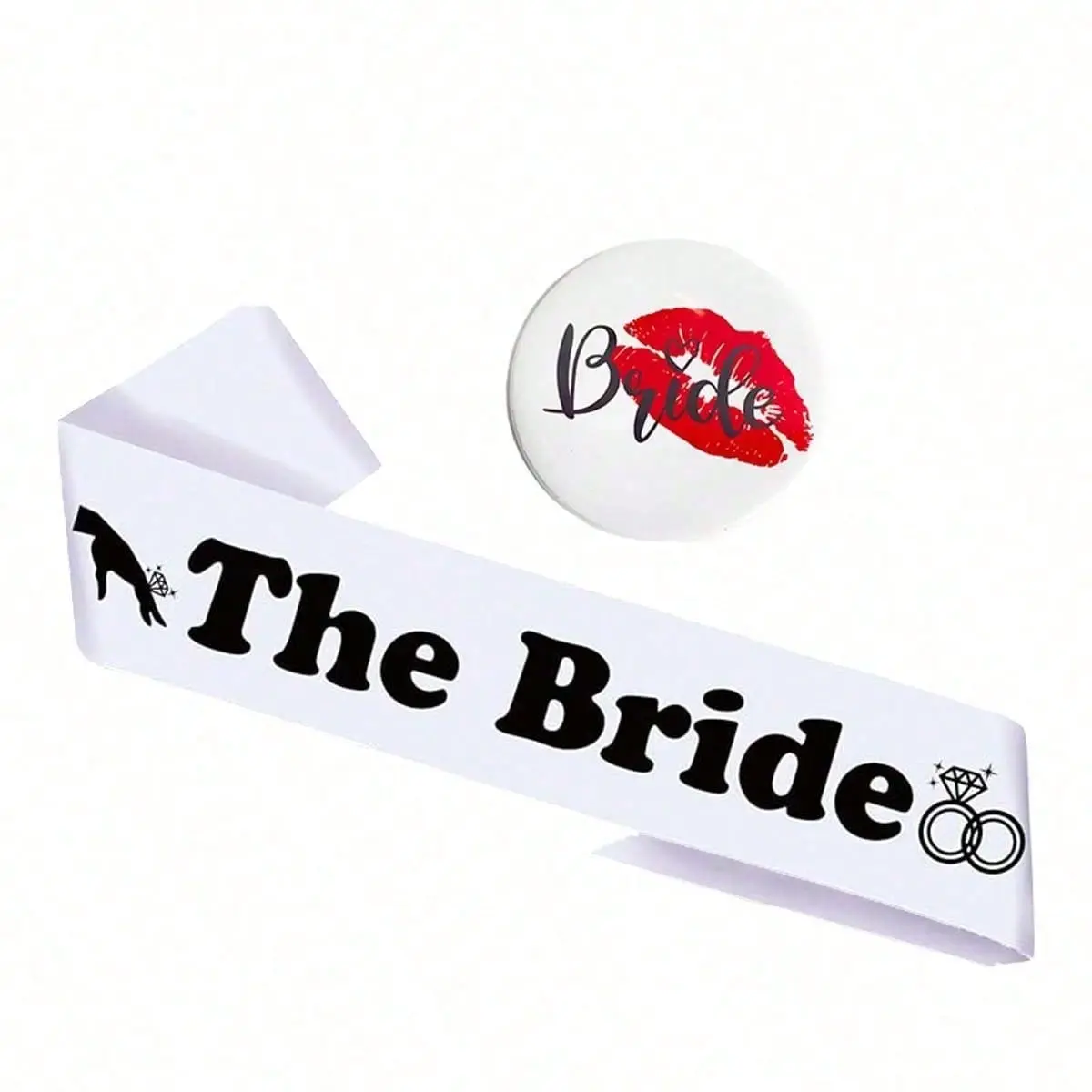 Bride Groom Sash & Pin Badge Set, Black White Couple Shoulder Sashes, Wedding Engagement Bridal Shower Decor Couple Gift Supplies