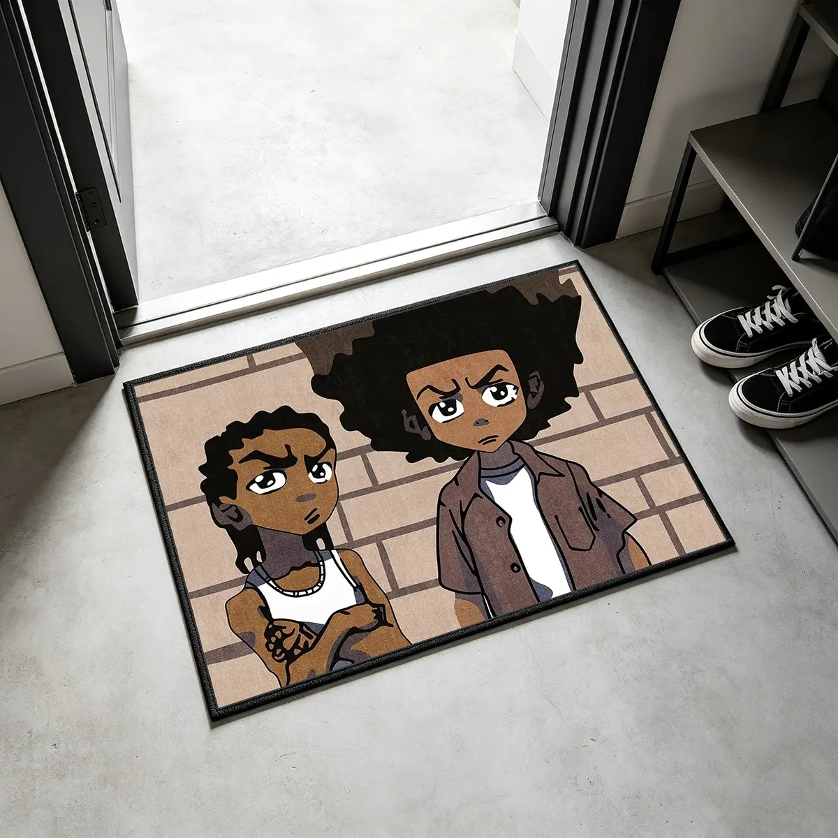 Hip-Hop Cartoon Print Rug, Street Style Welcome Mat, Washable and Stain-Resistant, Ideal for Home Decor, Hotel Lobby, Bathroom, Kitchen