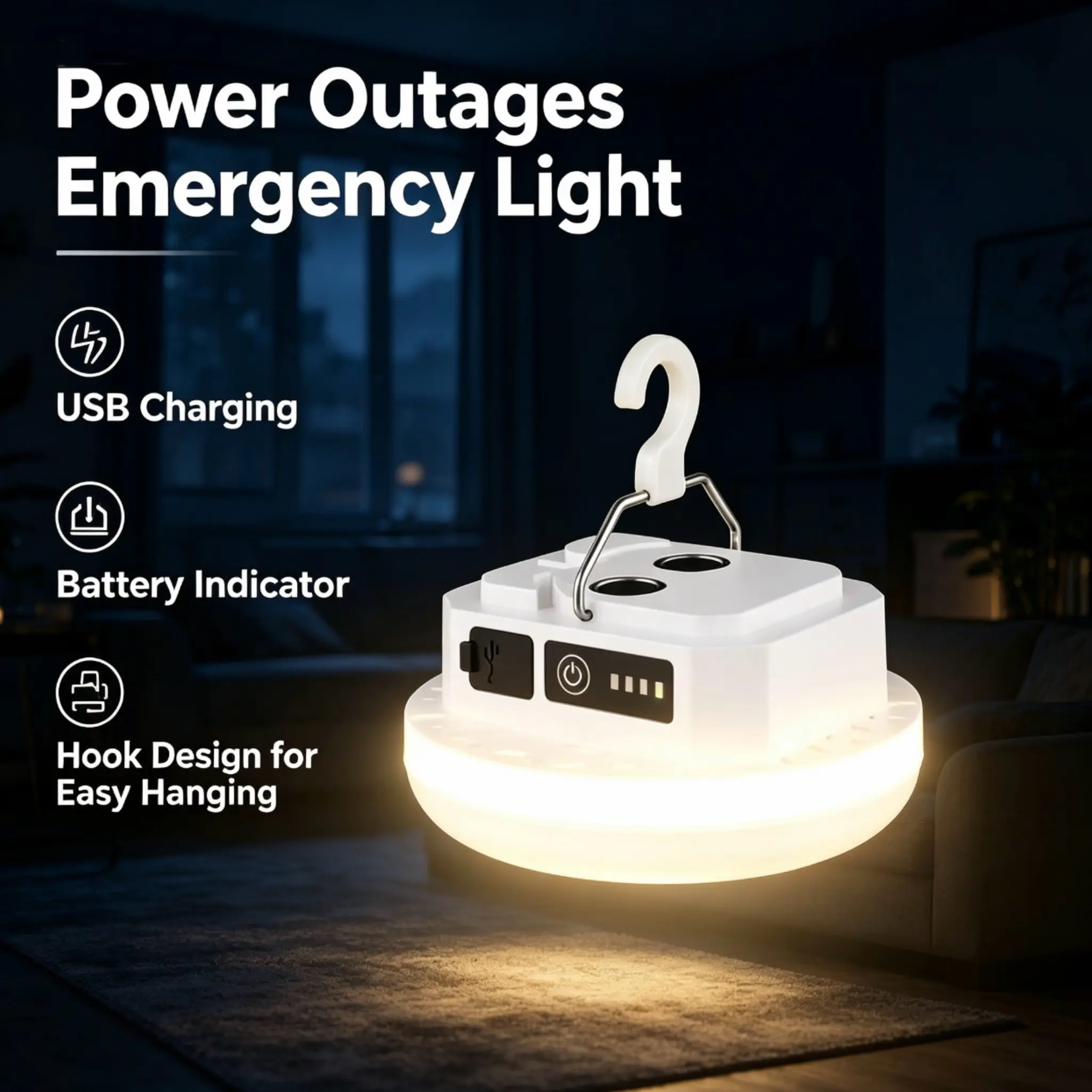 Portable Rechargeable Camping Light with Foldable Hooks and Strong Magnetic Base, LED Tent Lantern with Power Indicator, Long Battery Life, Outdoor Lighting Suitable for Camping, Hiking, Fishing and Power Outage Emergencies