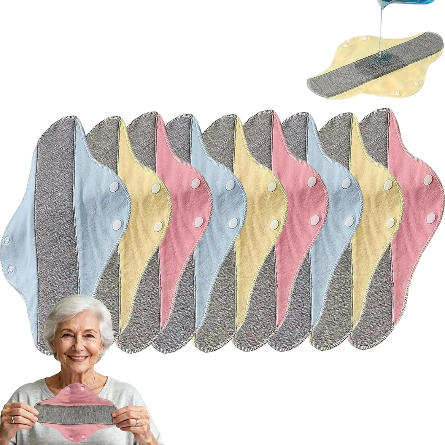 Reusable Cloth Period Pads Women - 9 Pack Heavy Flow Absorbent with Leak-Proof Layer, Washable Menstrual Pads with Wings, Soft Breathable Cotton Liners Day & Night Use (Multicolor)
