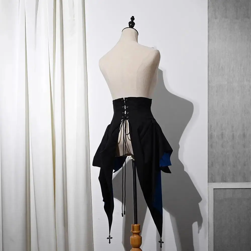 Medieval Drawstring Ruffles Irregular Steampunk Corset Vintage Lace Up Gothic Lolita Pirate Costume Punk Black Bustle Skirt