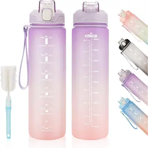 Motivational Water Bottle with Time Marker- 32oz Water Bottles with Times to Drink, Leakproof & BPA Free Sports Water Bottle with Straw & Carry Strap  ness, Gym, and Outdoor Sports