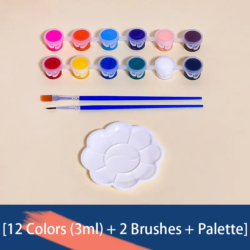 12 Colors (3ml) + 2 Brushes + Palette 12 Colors (3ml) + 2 Brushes + Palette
