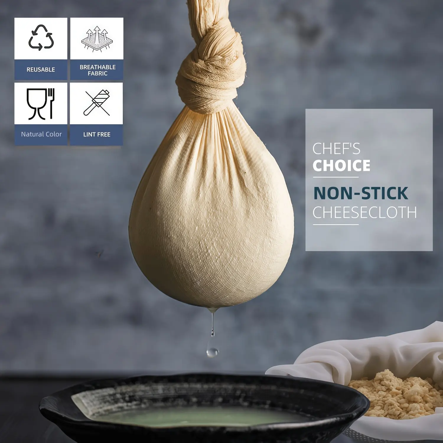 Reusable food-grade cheesecloth, multifunctional kitchen filter, for coffee, milk, butter, juice, easy to clean, durable