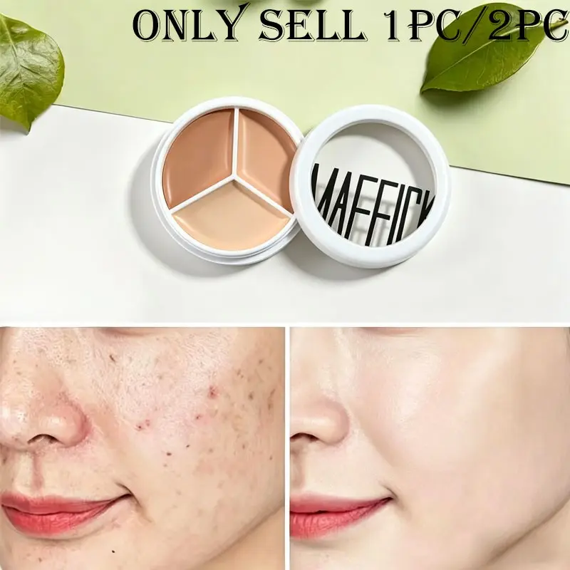 Daily Base Makeup 3-Color Concealer For Students, Soft Cream Blends With Skin, Mix Light & Dark Shades, Achieve Clean Korean Sheer Base