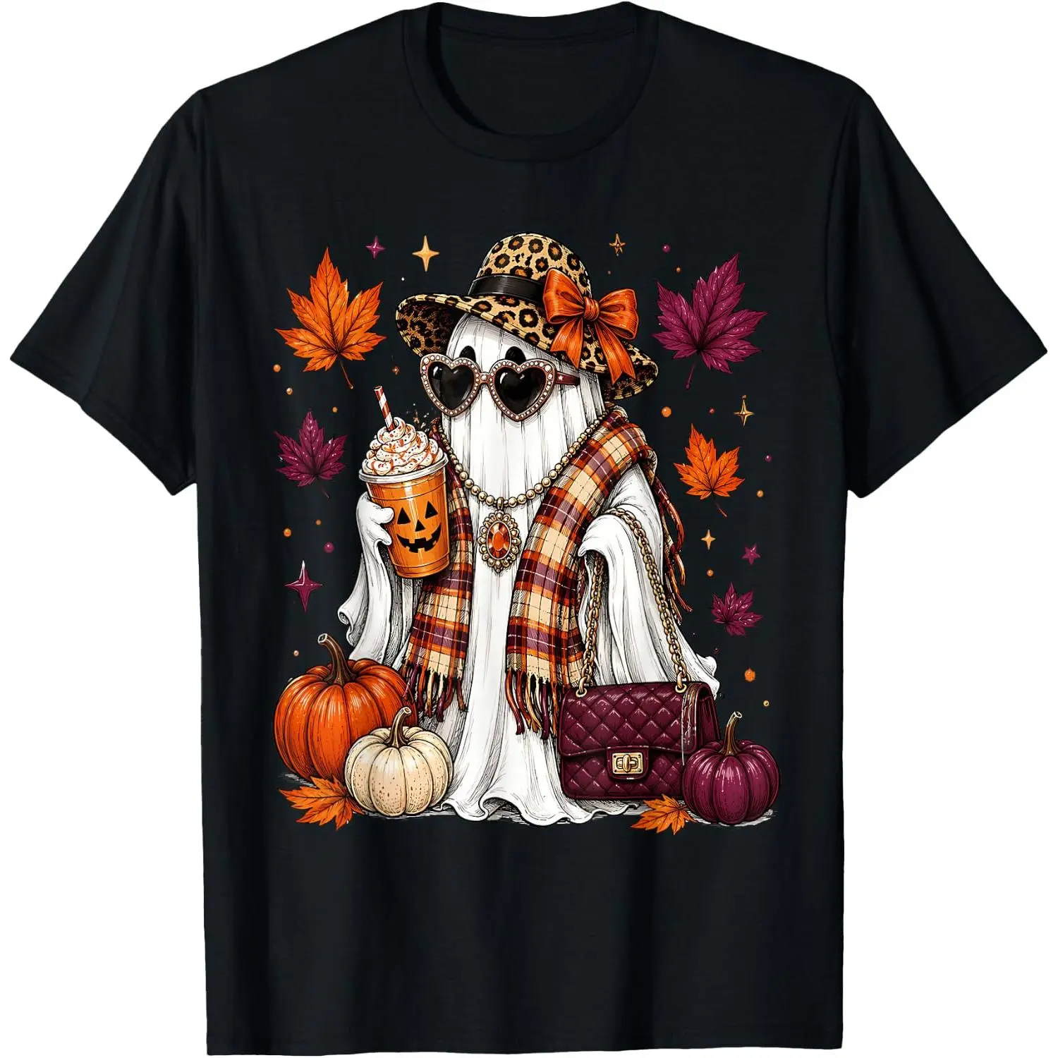 Halloween T-shirts, ChristmasBoo JEE Coquette Leopard Ghost Coffee Halloween Boujee Ghost