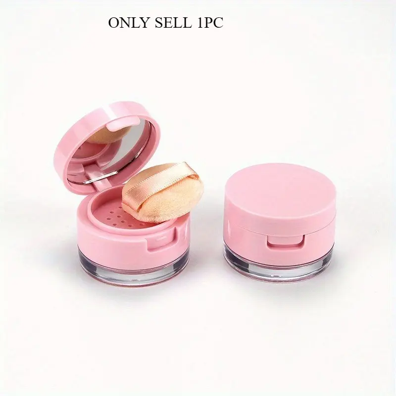 Portable Mini Travel Loose Powder Box, 1 Count Isolation Powder Box with Mirror & Powder Puff, Convenient Elastic Powder Box with Lid
