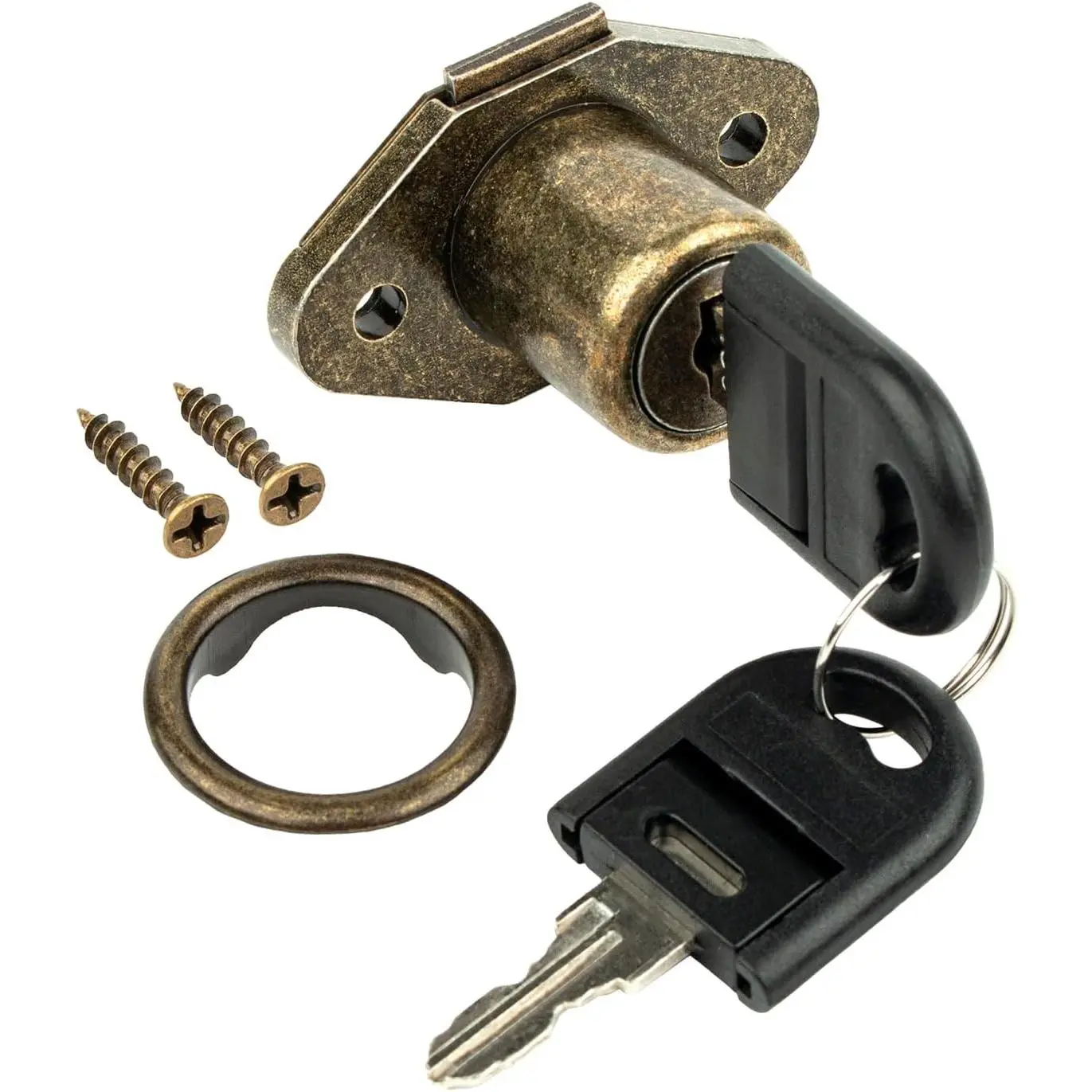 Antique Bronze Desk Drawer Lock with Key - Secure Replacement Cabinet Lock for Dresser, Filing Cabinets & Office Furniture - Keyed Drawer Locks for Desk Cabinets & Drawers