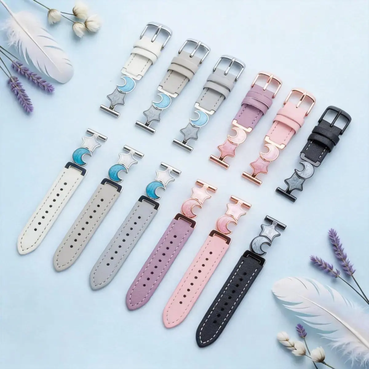 Spliced Leather Watch Band for Women, Elegant Celestial Star Moon Strap for Casual Daily Wear, Star Motif