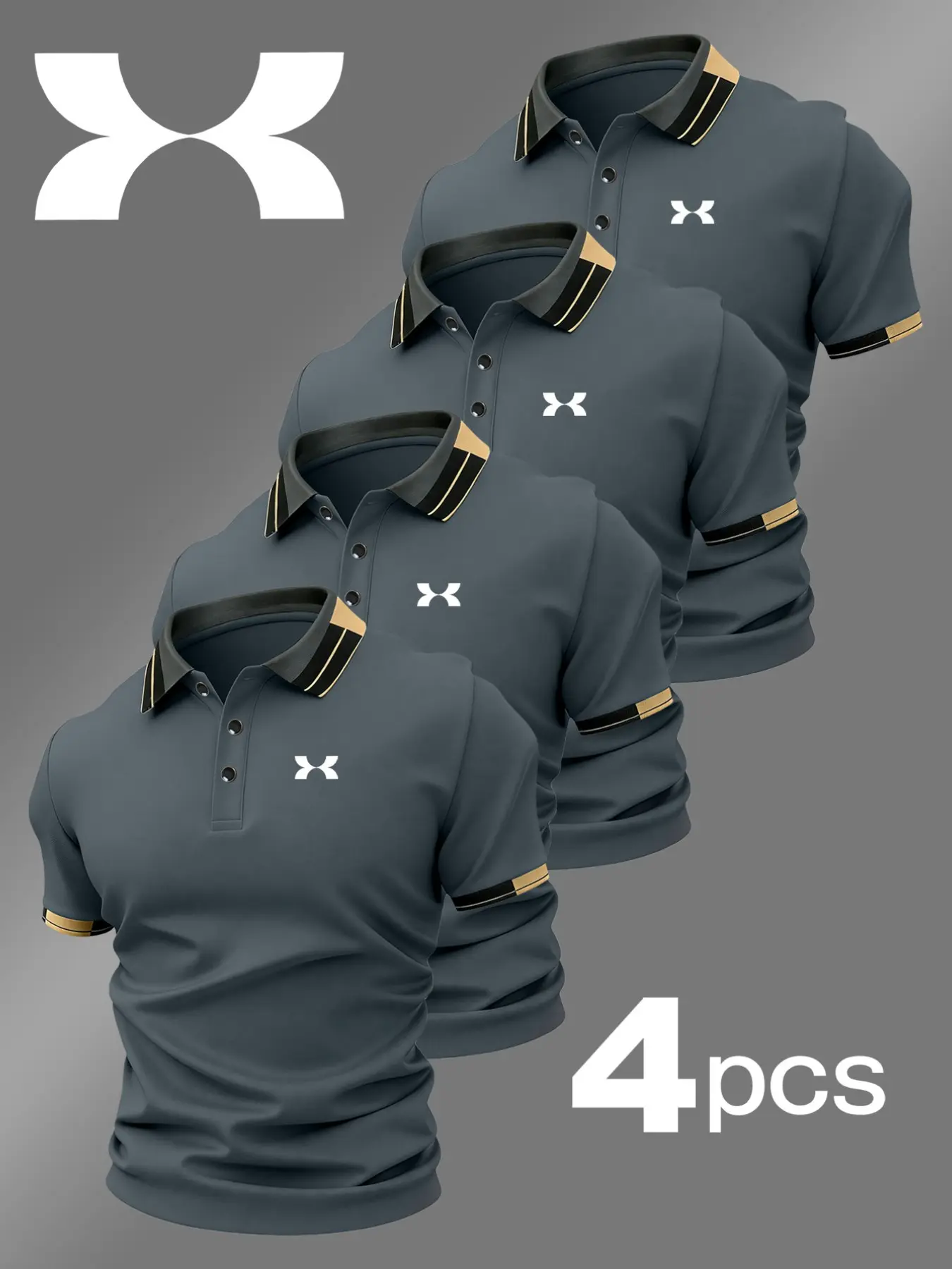 Men's Casual Geometric Print Polo Shirt, Fitted Elastic Comfortable Breathable Four Seasons Wear, High-Quality Unlined Top