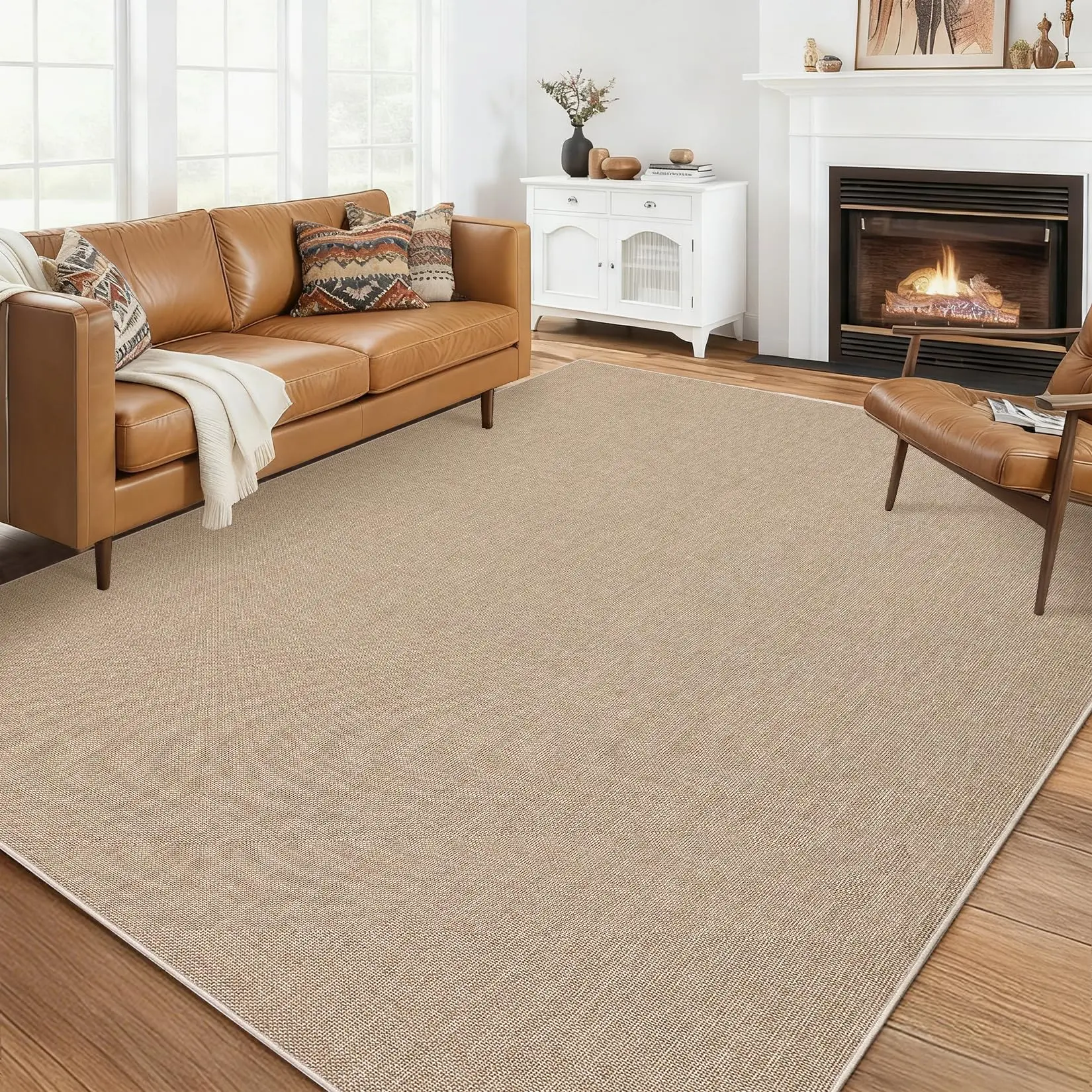 GARVEE 9x12 Washable Non-Slip Textured Area Rug Beige