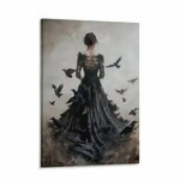 Lady of the Crows Canvas Wall Art Poster, Dark Gothic Victorian Witchy Print, Dark Academia Raven Artwork, Waterproof Canvas Decor for Bedroom Living Room Office Dorm,Aesthetic Home Decoration, Gift for Gothic Art Lovers Women Teens