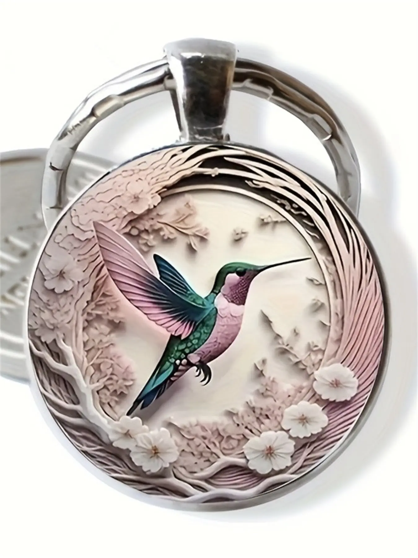 1 PC Fashion DIY Zinc Alloy Keychain, Floral Hummingbird Glass Keyring, Unisex Gift for Home, Birthday, Wedding, Christmas, Graduation, Anniversary, Stylish Keyring