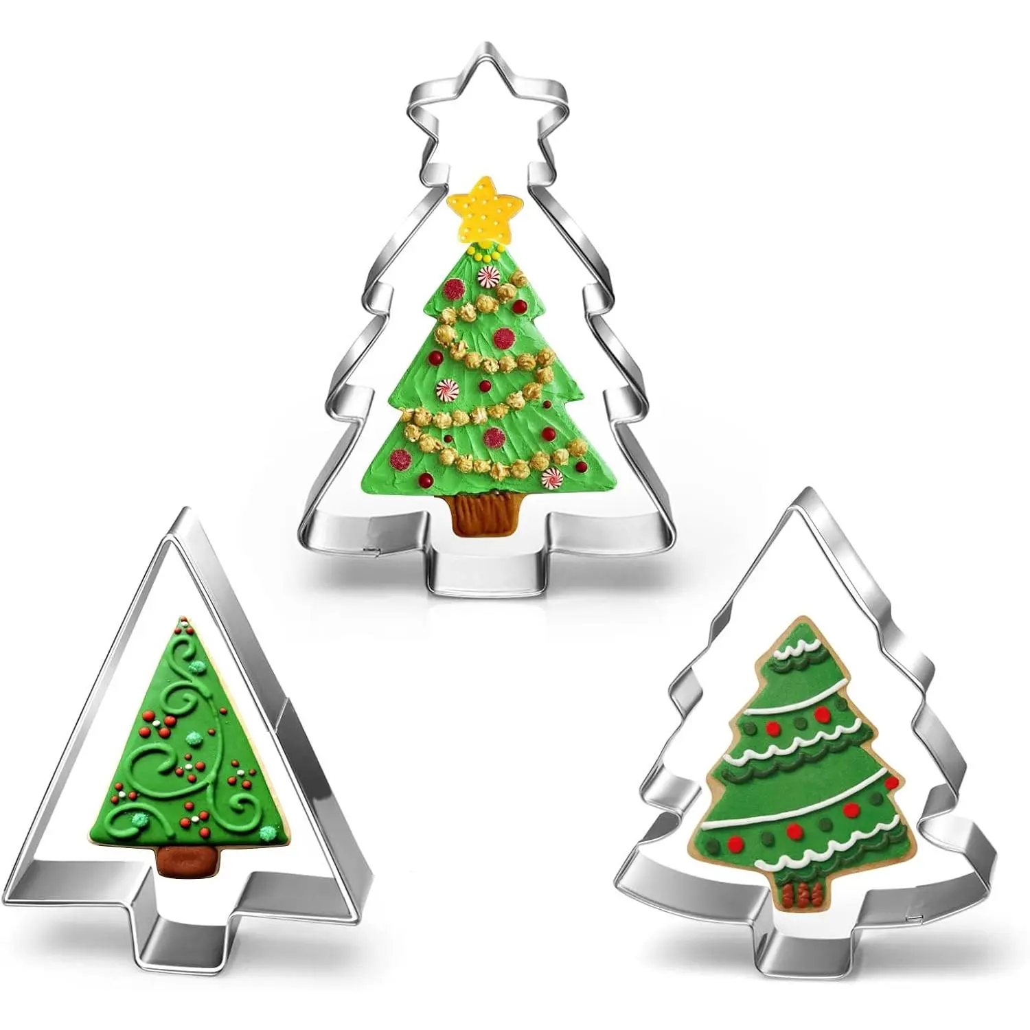 Christmas Tree Cookie  Set-Size 4"4.7" -3-Pieces-Holiday Christmas Cookie Cutters Fondant Biscui Cutters
