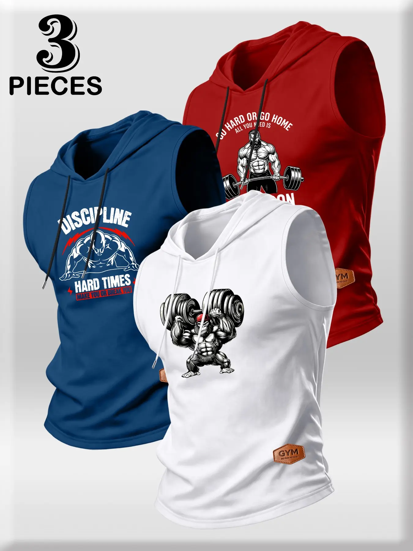 Men's American Retro Muscle Print 3-Piece Set, Athletic Sleeveless Tank Top, Sporty Style, Ideal for Daily Wear, Training & Outdoor Running