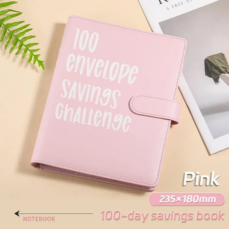 100 Envelopes Money Saving Challenge Binder, Fun and Easy Savings System to Save $5,050, $10,000, $500, $1,000, A5 Budget Binder Planner Book Tracker with Cash Envelopes, Guide (Black&Pink)