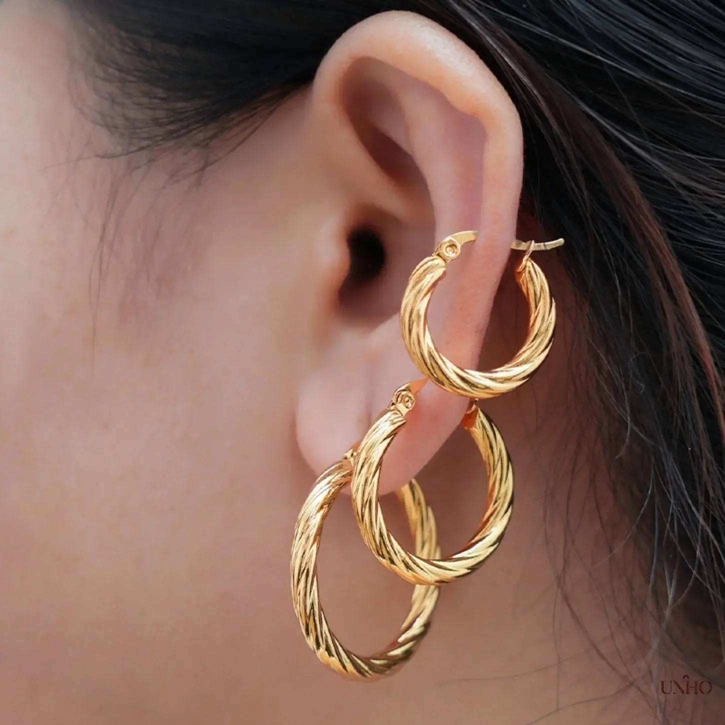 Gold‑Plated Twisted Hoop‑Earring 3‑Pair Set For Women, Tarnish‑Proof Stainless‑Steel Earrings, Stackable Vintage Statement Jewelry For Daily‑Wear And Party Occasions