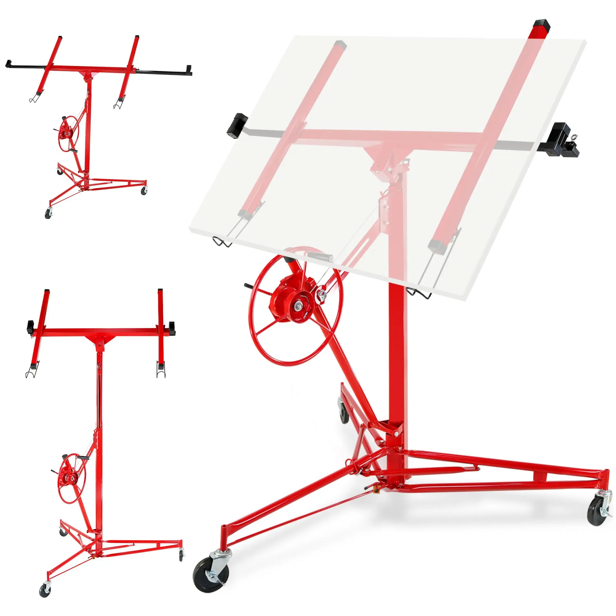 Heavy Duty 18FT Drywall Lift – 150 lb Capacity Sheetrock Panel Hoist with Telescopic Arm & Locking Wheels – Durable Steel Construction – Single-Person Lifter for Ceiling Installation and Construction – Professional Grade