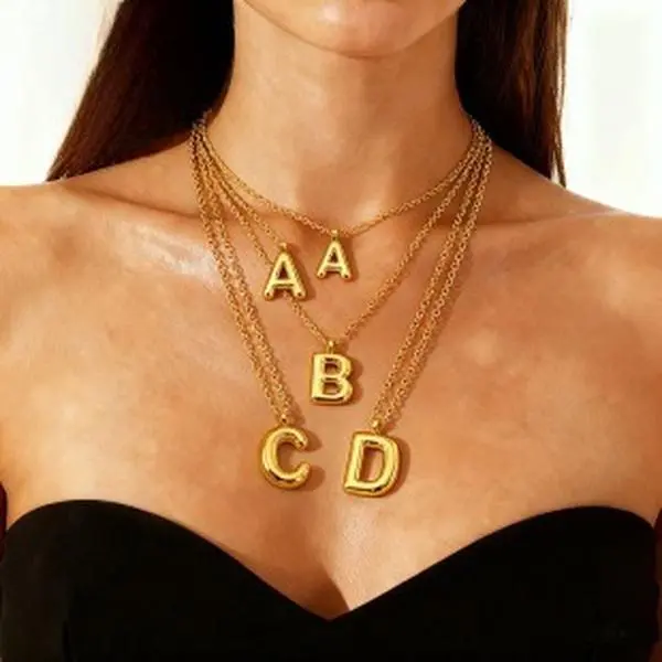 Women’s Bubble Letter Necklace, A-Z Initial Pendant Necklace, Trendy Stainless Steel Alphabet Jewelry for Everyday Wear