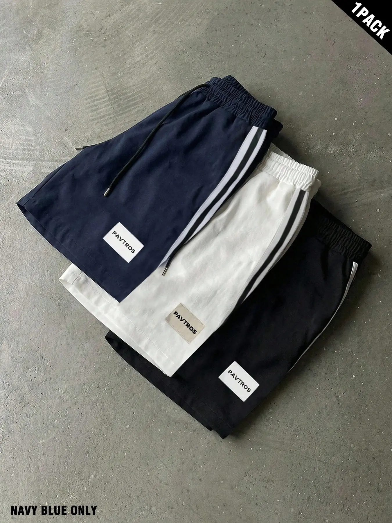 Navy Blue Vintage Men's Striped Sports Shorts - made of breathable quick-dry fabric, loose fit, with side stripes and drawstring design, perfect for street style, workouts, and casual summer wear, Athleisure Shorts