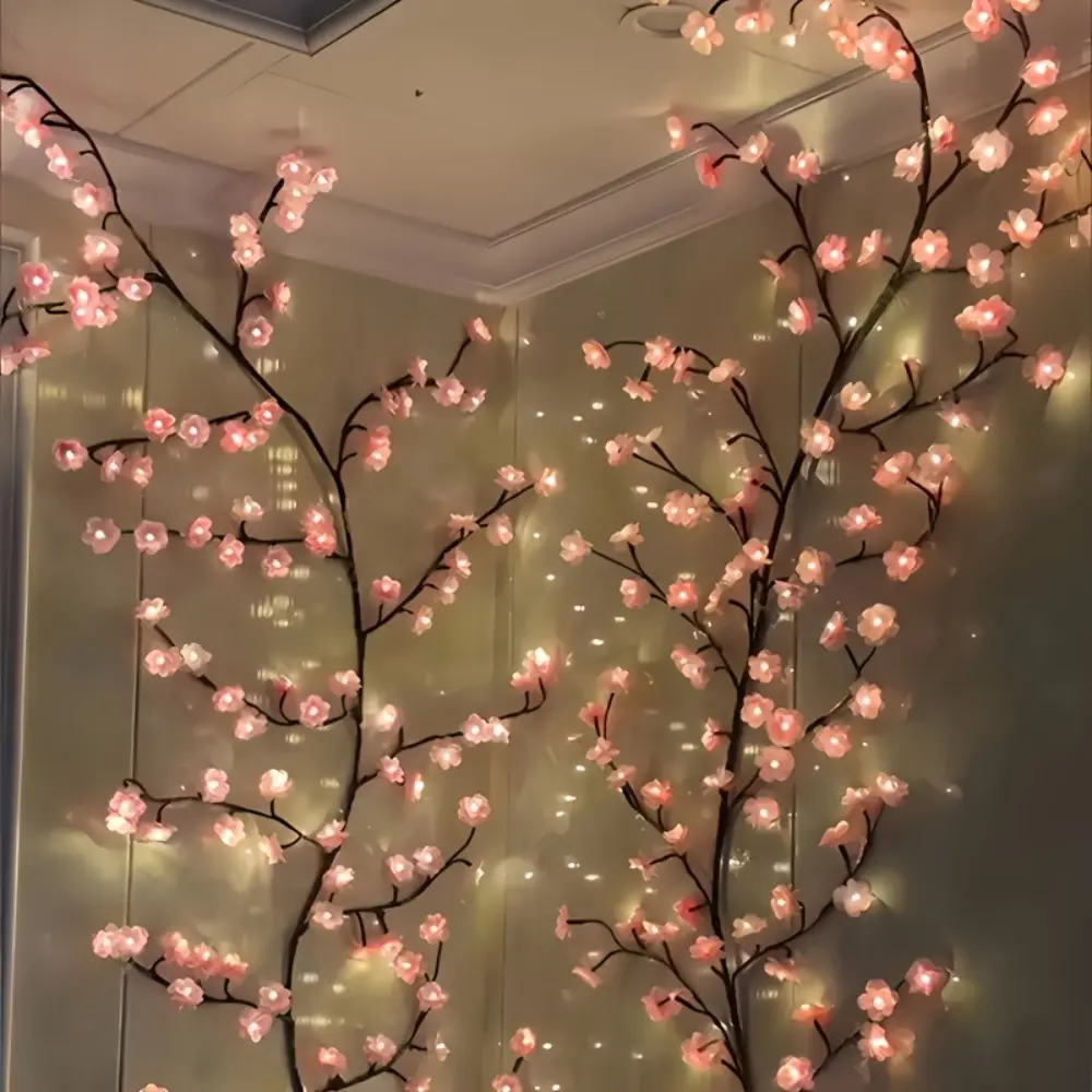 1pc Wall-Mounted Cherry Blossom Tree Lamp - 72/96 LED Lights, Realistic Blossoms, DIY Decor for Weddings, Christmas, Enhancing Indoor Spaces with Warm Atmosphere, Contemporary Home/Festive Lighting Fixture