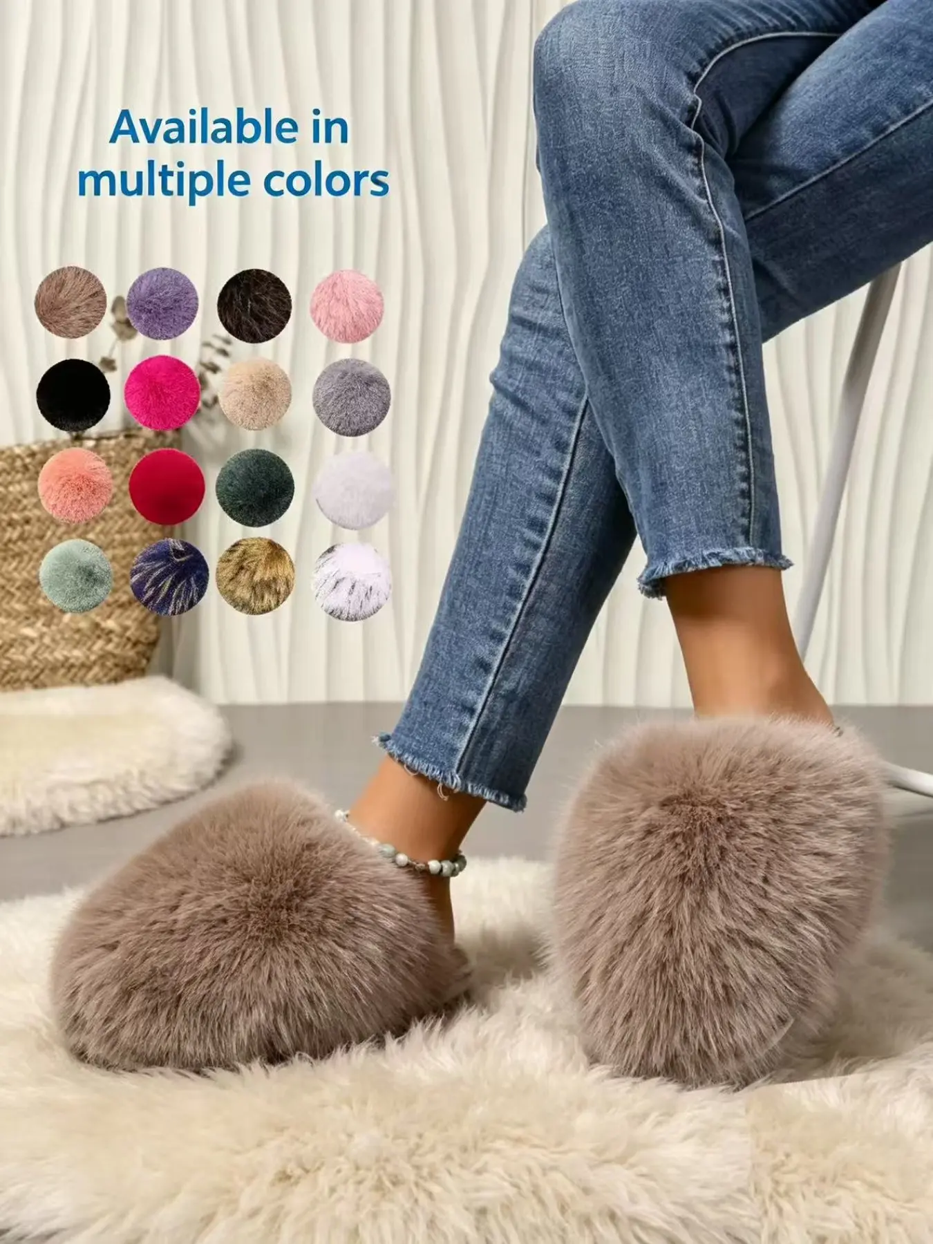 Soft Thick Plush Half Slippers, Comfortable Warm Non-Slip Flat Sole, Multi-Color Lazy Style, Indoor Outdoor Women's Cotton Slippers