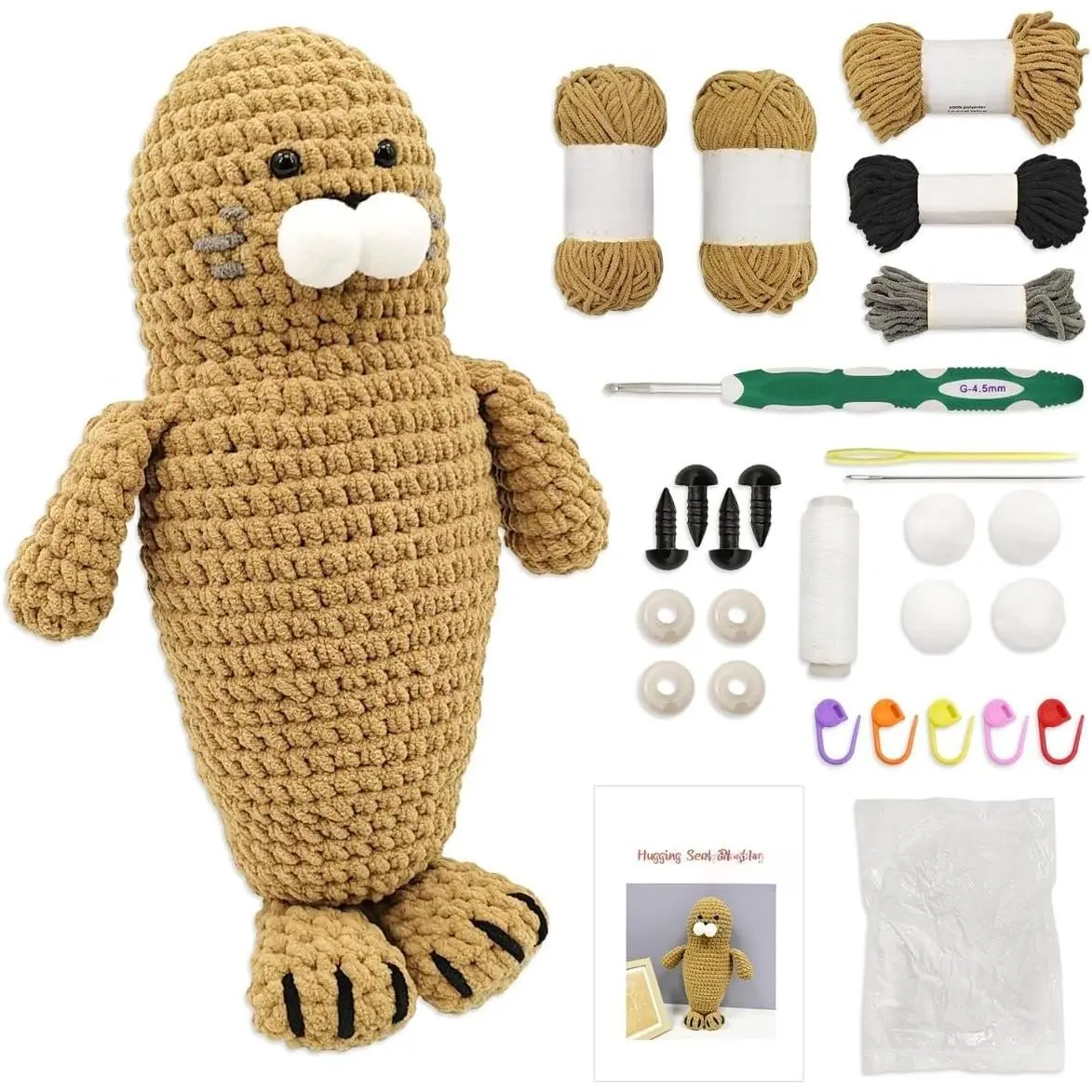 Amigurumi Crochet Kit for Beginners, Intermediate and  Crocheters, DIY Crochet Plushie Kit with Complete Kit, Detailed Instrucions and Video Tutorial - Fun Craft  (Seal)