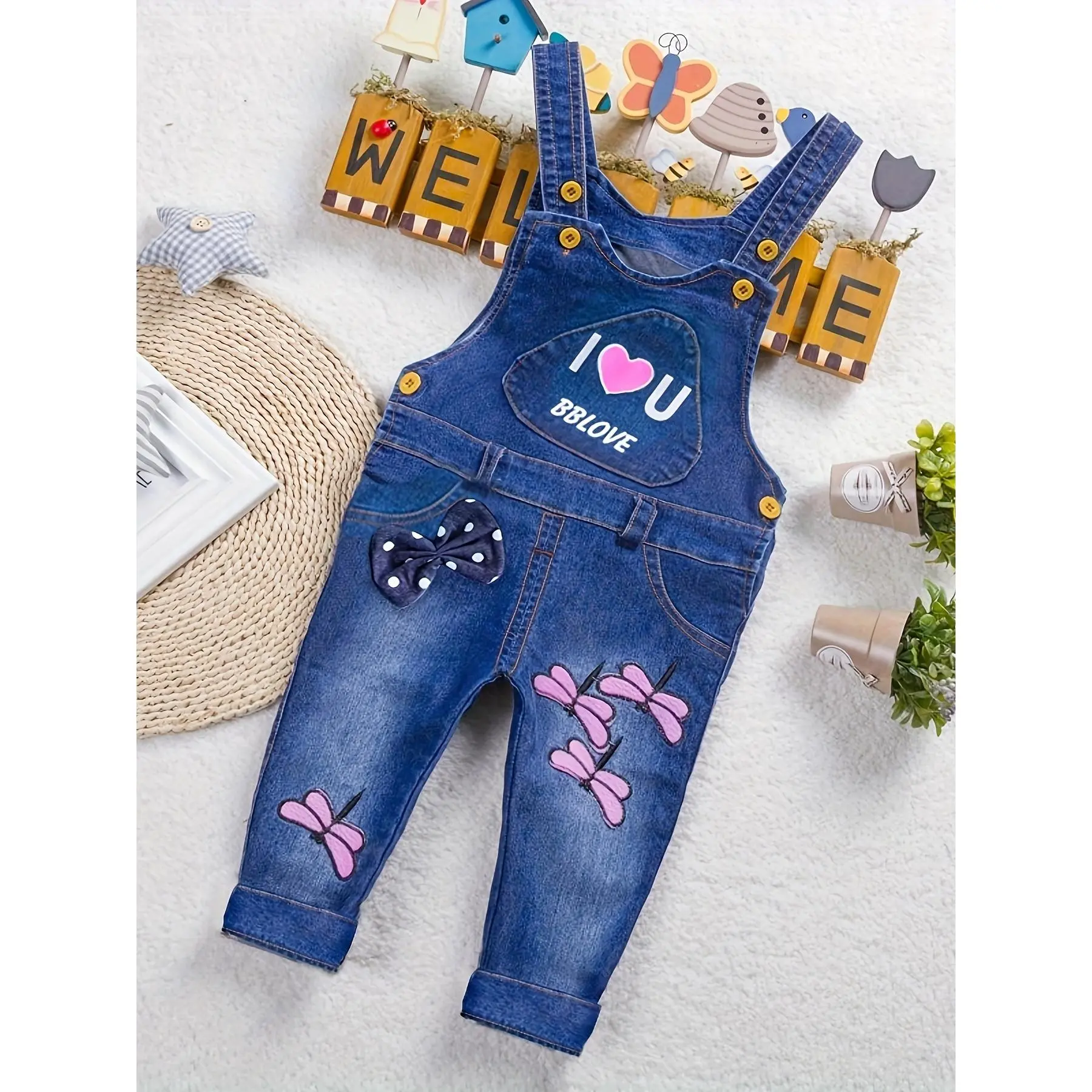 Girls' denim overalls new style children's soft jeans Children's Casual Overalls with Heart Pattern for Baby Girls-DHY