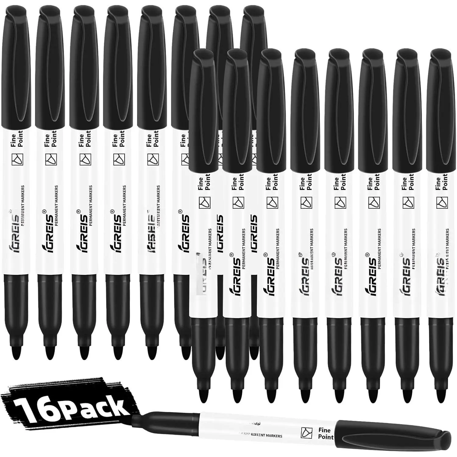 Fine Point Permanent Markers Bulk, 16 Count for Writing, Drawing, , Quick Drying, No Smudge, Fade Resistant,  Plastic, Glass, Metal, Paper, Office School  Use, Black