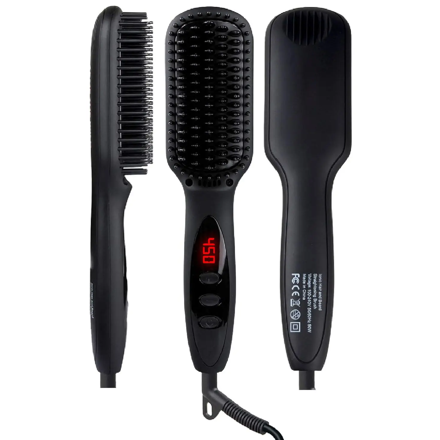 Pro Beard Straightener for Men - Premium Heated Beard Brush - Anti-Scald Ionic Generator - 12 Temp Settings - LED Display - for Beards Over 2" Long