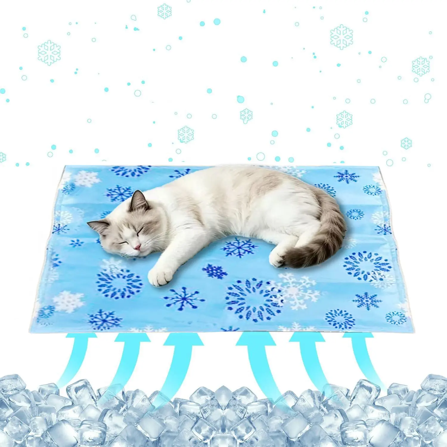 Pet Ice Pad Cooling Mat, Dog Summer Cool Pad, Cat Ice Bed Sleep Mat, Outdoor Self-Cooling Pad, Blue Snowflake Design