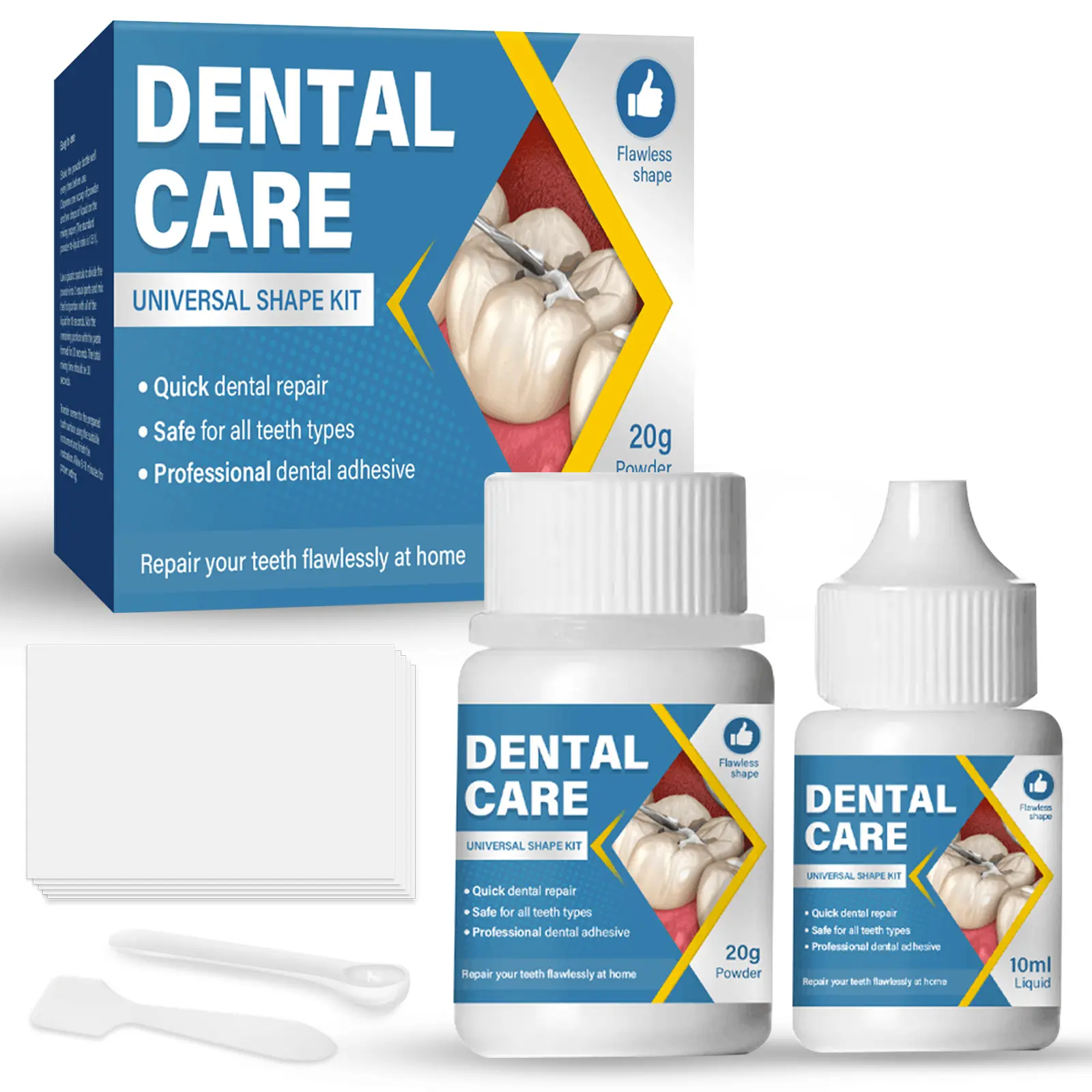 At-Home Oral Temporary Filling Cement Kit Set, Zinc Oxide Eugenol Material for Loose Crowns, Bridges, Chipped Tooth Emergency Restore, Fake Tooth Replacement & Dentures Temporary Fillings, Repair Teeth